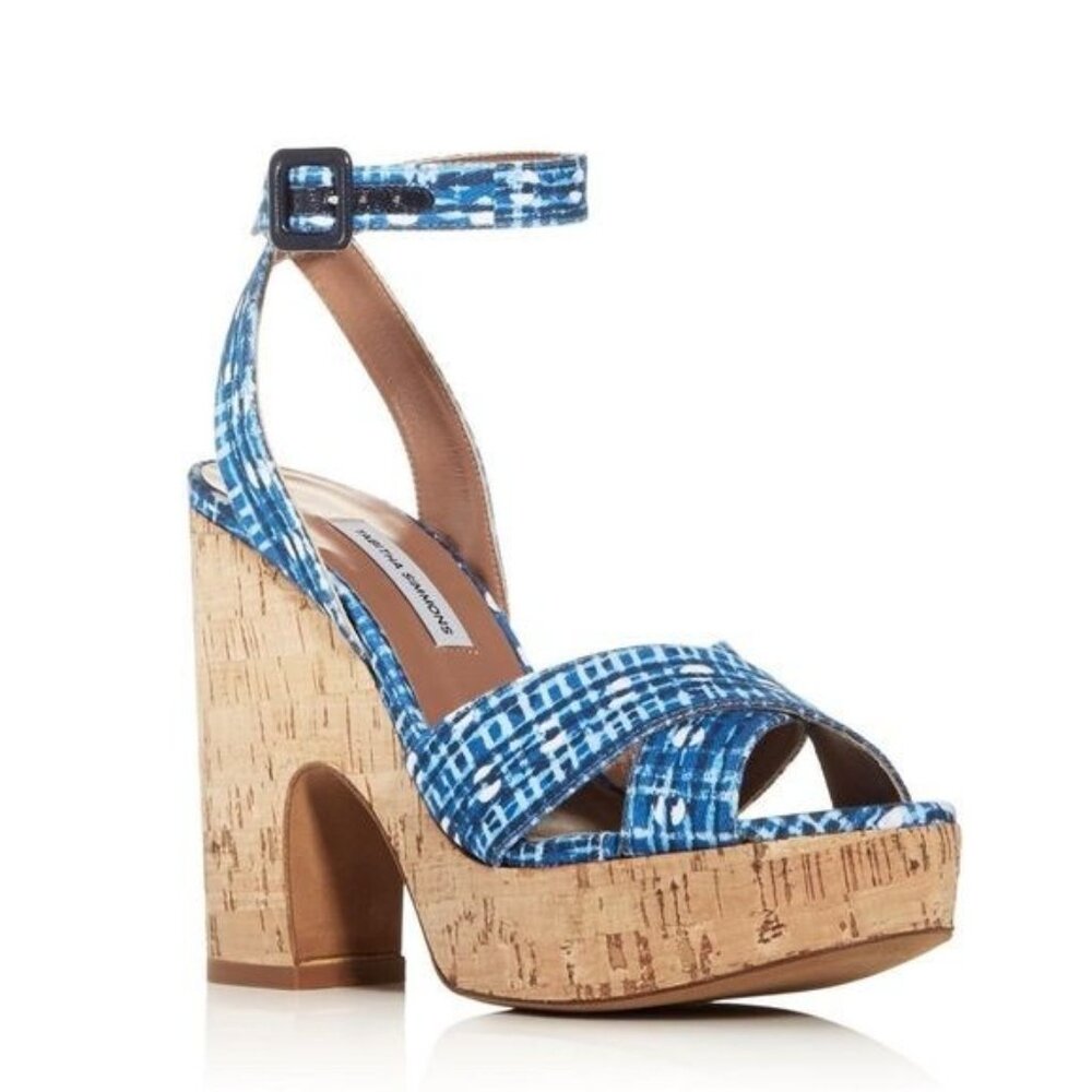 TABITHA SIMMONS Elena Crisscross Platform Wedge Sandals in Blue Size 39.5‎